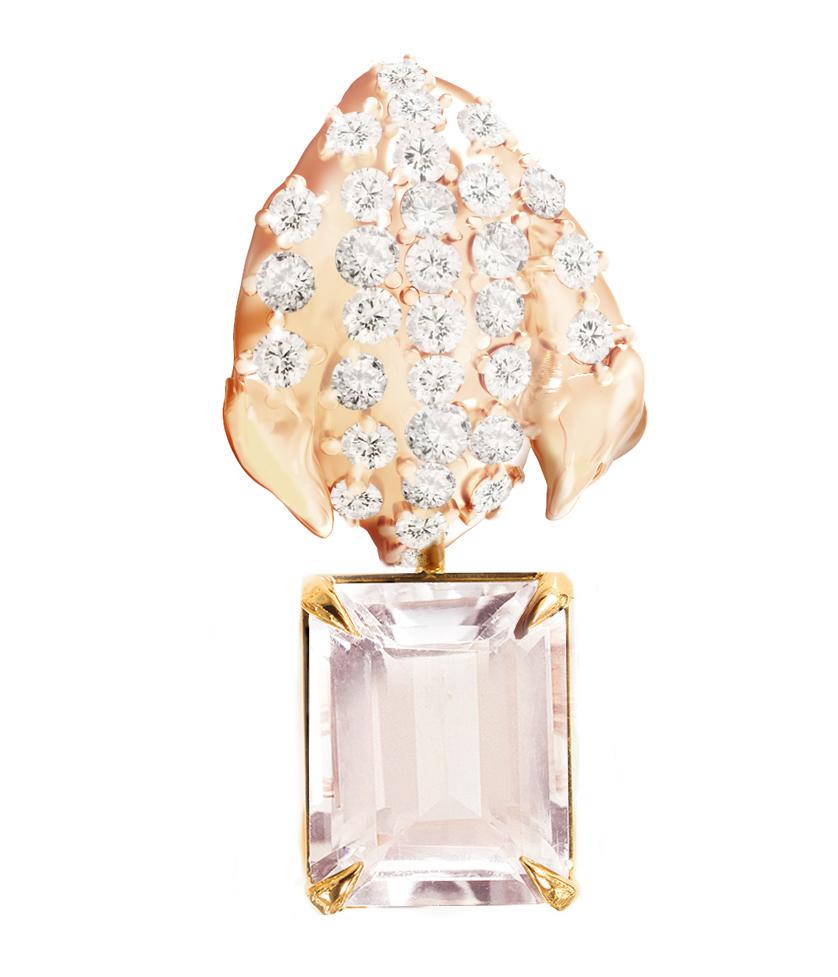 Boucles d'oreilles or rose Morganite Contemporary Floral avec soixante diamants en vente 7