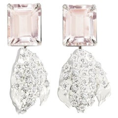 Morganite White Gold Contemporary Clip-On Earrings with Diamonds