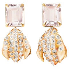 Morganite Yellow Gold Contemporary Stud Earrings with Diamonds