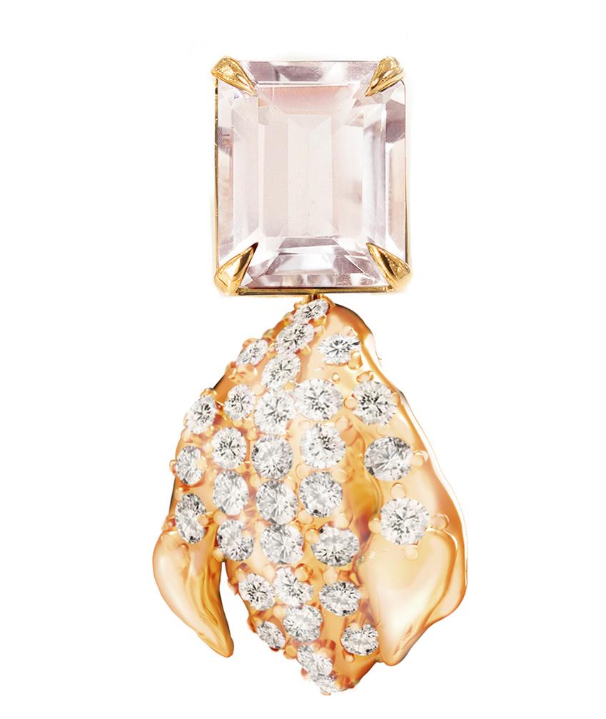 Morgane Boucles d'oreilles clips florales contemporaines en or jaune avec diamants en vente 5