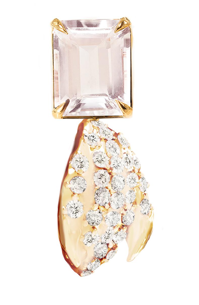 Morgane Boucles d'oreilles clips florales contemporaines en or jaune avec diamants en vente 6