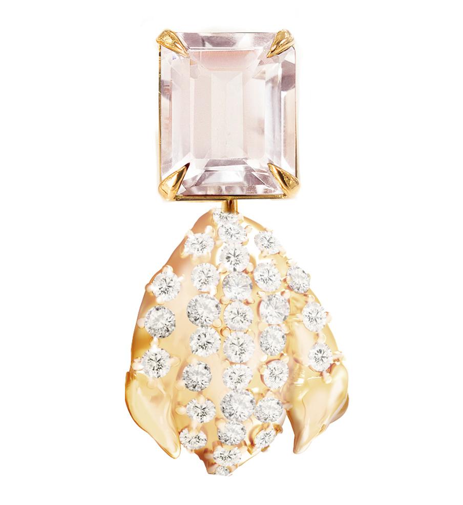 Morgane Boucles d'oreilles clips florales contemporaines en or jaune avec diamants en vente 7