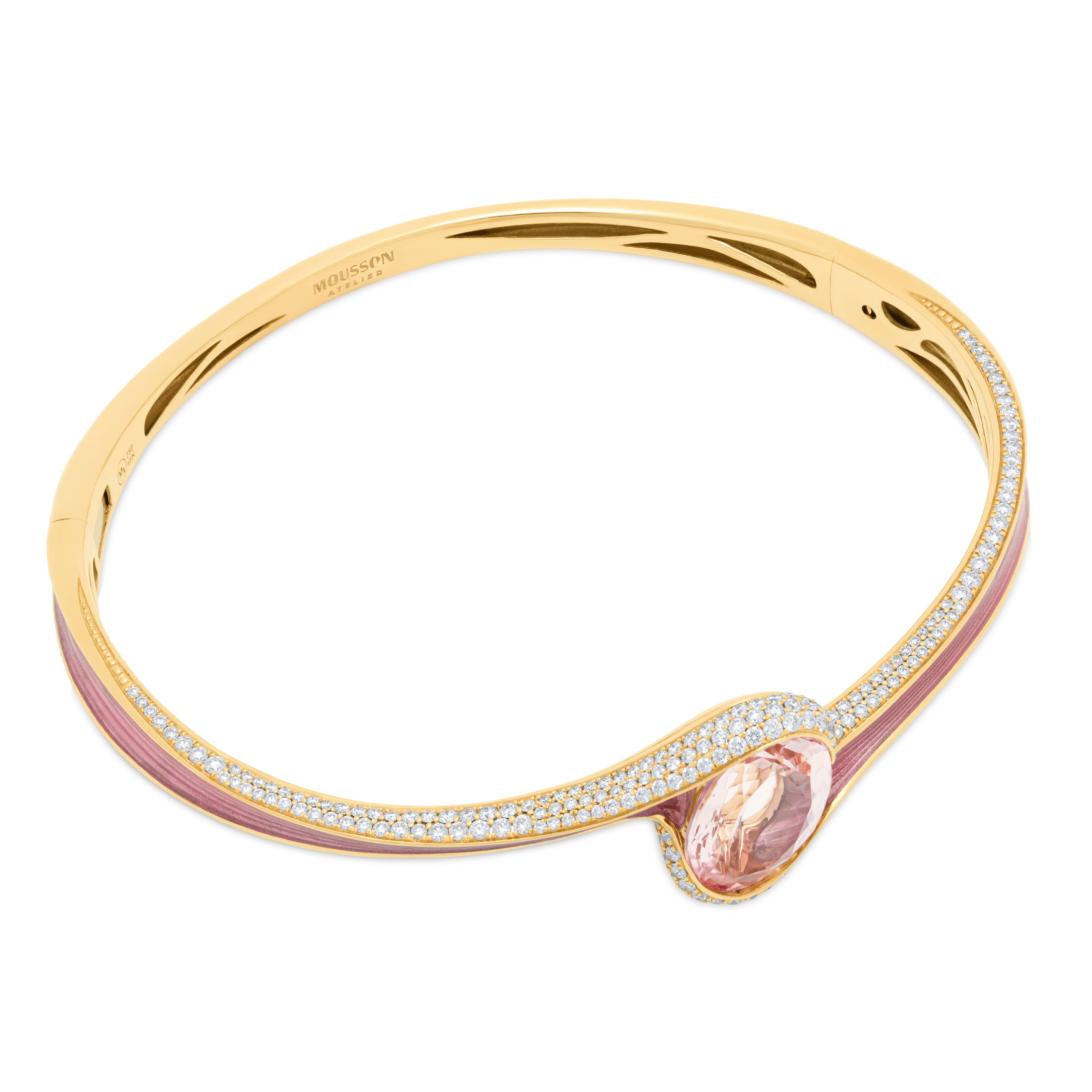 Morganite 3.48 Carat Diamonds 18 Karat Yellow Gold Enamel Bangle Bracelet

Introducing our breathtaking Bracelet from the highly-coveted Melted Colors Collection, an opulent blend of every color under the sun. This stunning piece features a 3.48