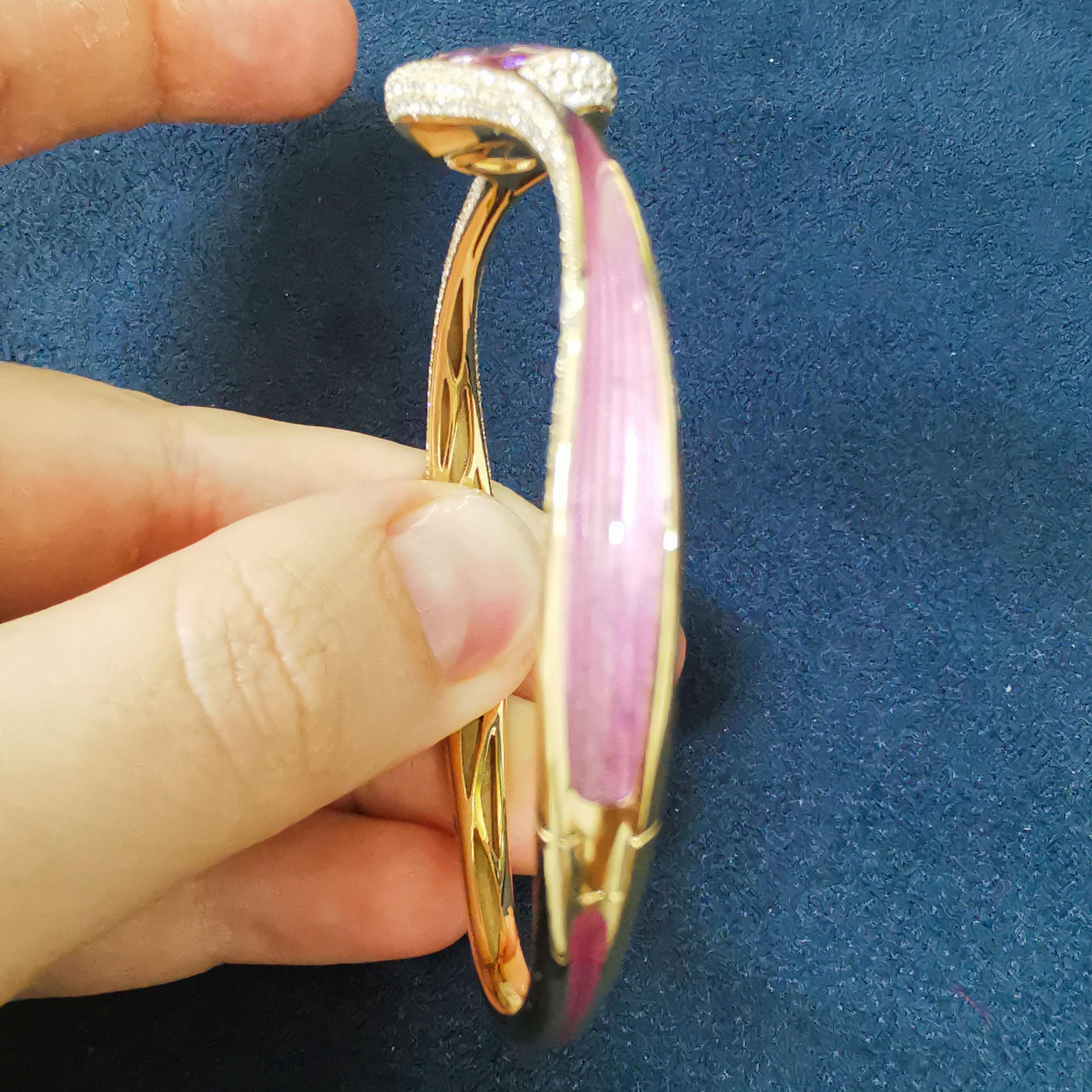 Morganite 3.48 Carat Diamonds 18 Karat Yellow Gold Enamel Melted Colors Bracelet 1