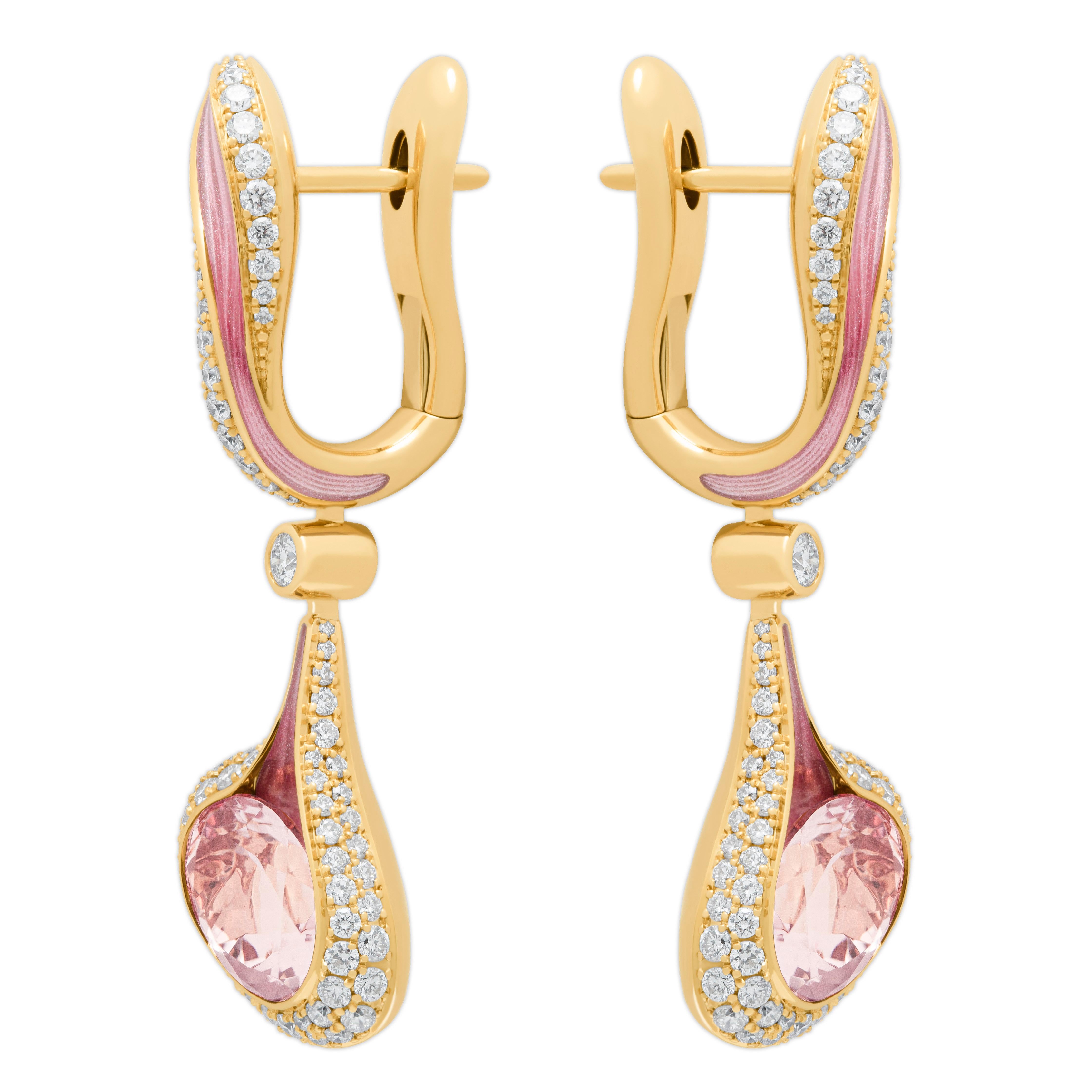 Morganite 3.68 Carat Diamonds Enamel 18 Karat Yellow Gold Melted Colors Earrings

Introducing our new Earrings from so popular Melted Colors Collection. This collection is filled with all the colors of the rainbow. All stones are perfectly matched
