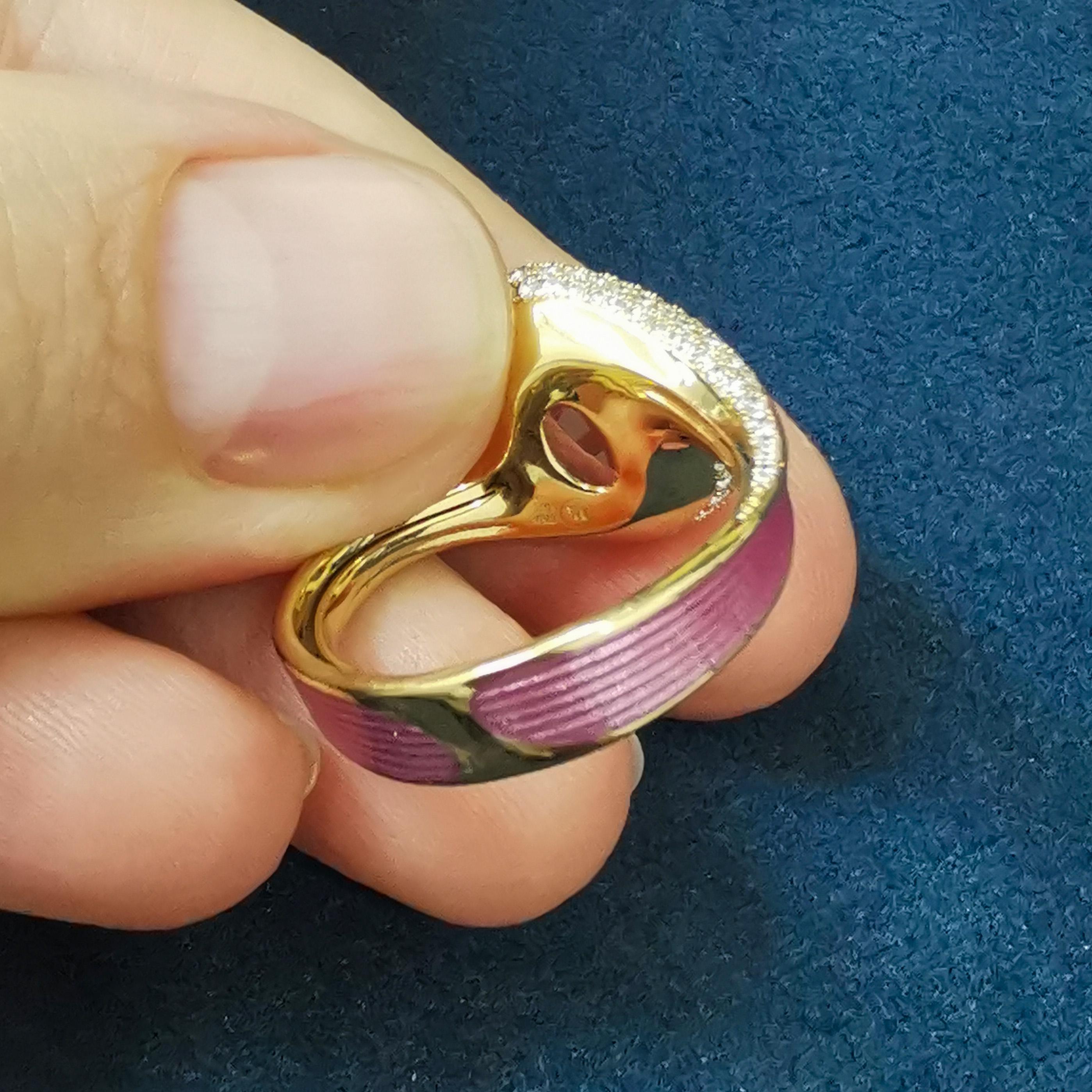 Morganit 3,83 Karat Diamanten Emaille 18 Karat Gelbgold Geschmolzene Farben Ring für Damen oder Herren im Angebot