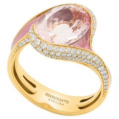 Morganite 3.83 Carat Diamonds Enamel 18 Karat Yellow Gold Melted Colors Ring