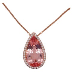 Morganite 39.13 carats Pear Shape and Diamond Pendant 18K Rose Gold