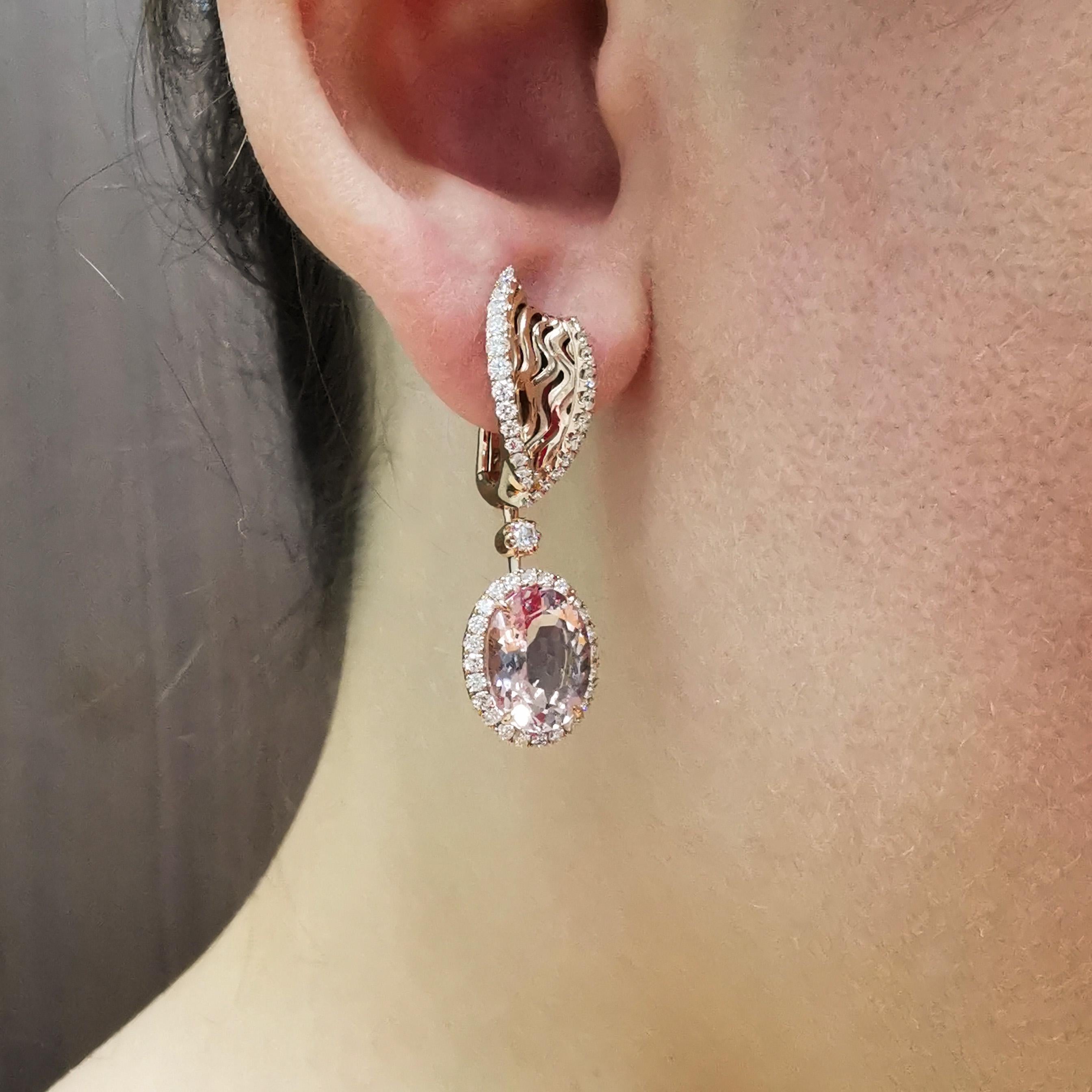 Morganite 5.00 Carat Diamonds 18 Karat Rose Gold New Classic Earrings For Sale 4