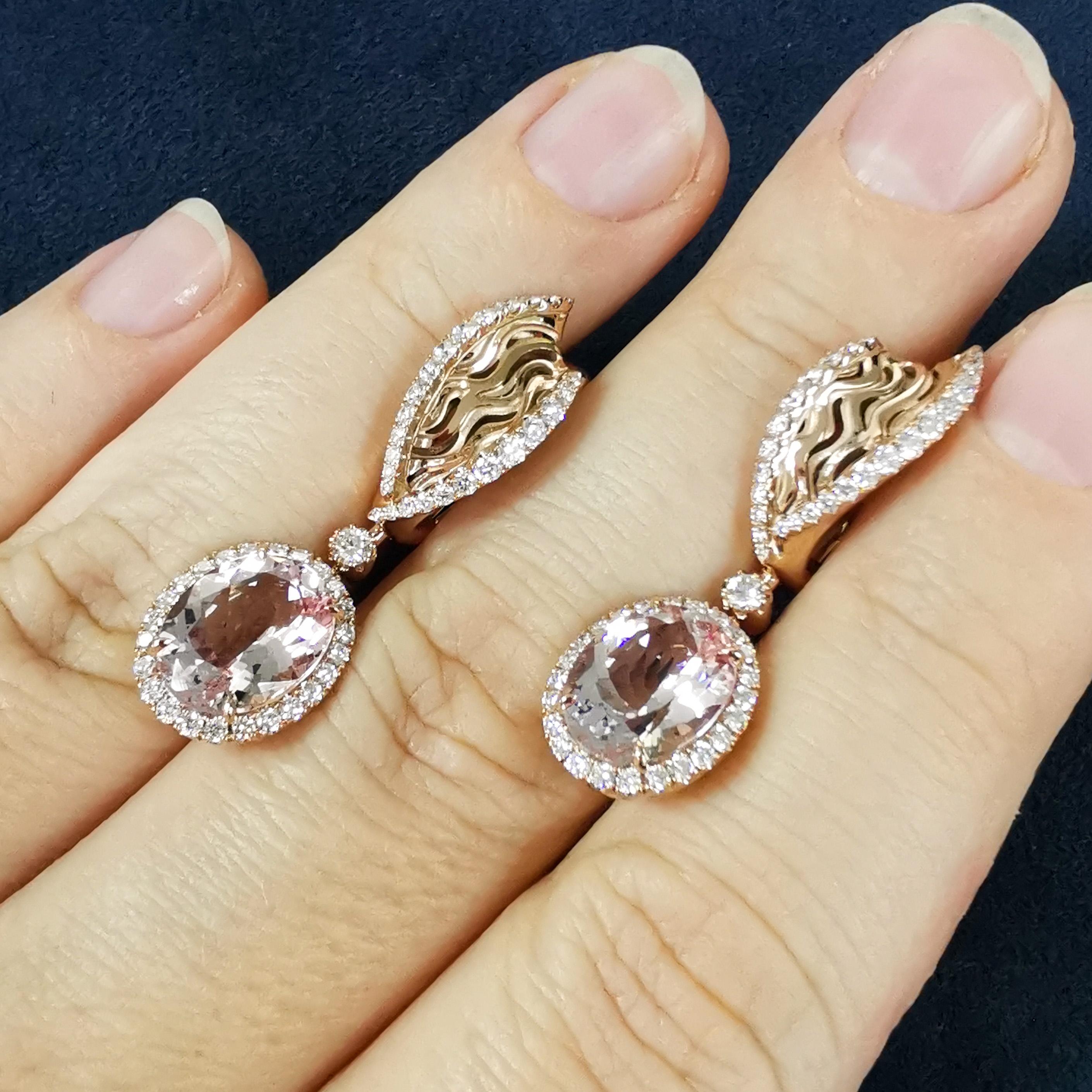 Pendientes Morganita 5.00 Quilates Diamantes Oro Rosa 18 Kilates Nuevo Clásico en Excelente Estado en Bangkok, TH