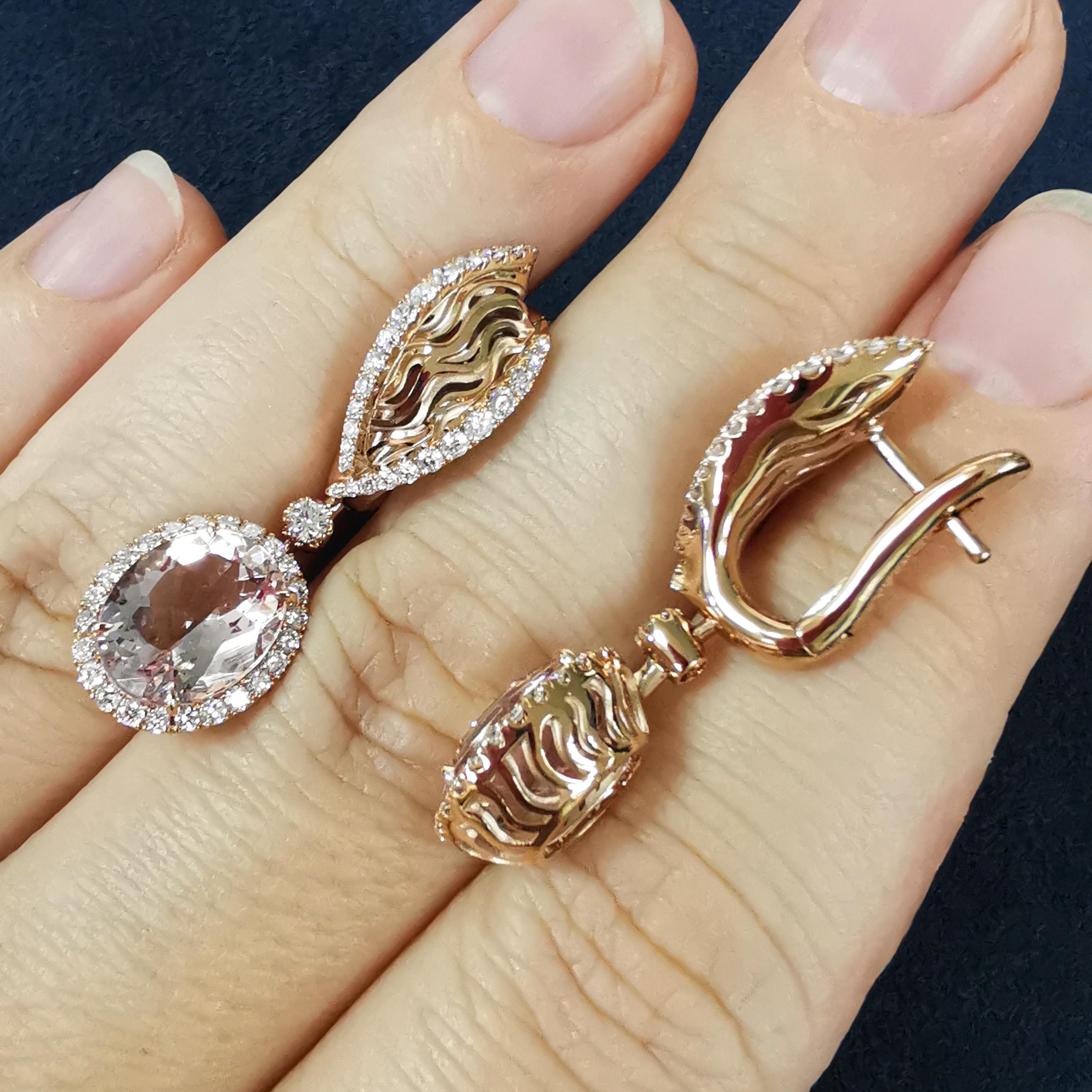 De las mujeres Pendientes Morganita 5.00 Quilates Diamantes Oro Rosa 18 Kilates Nuevo Clásico