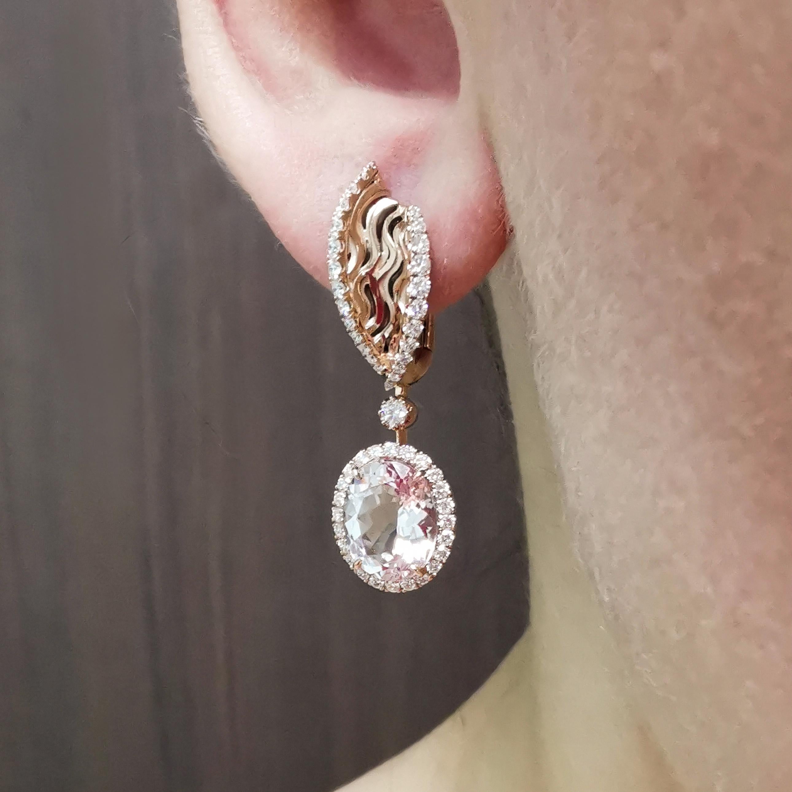 Morganite 5.00 Carat Diamonds 18 Karat Rose Gold New Classic Earrings For Sale 3