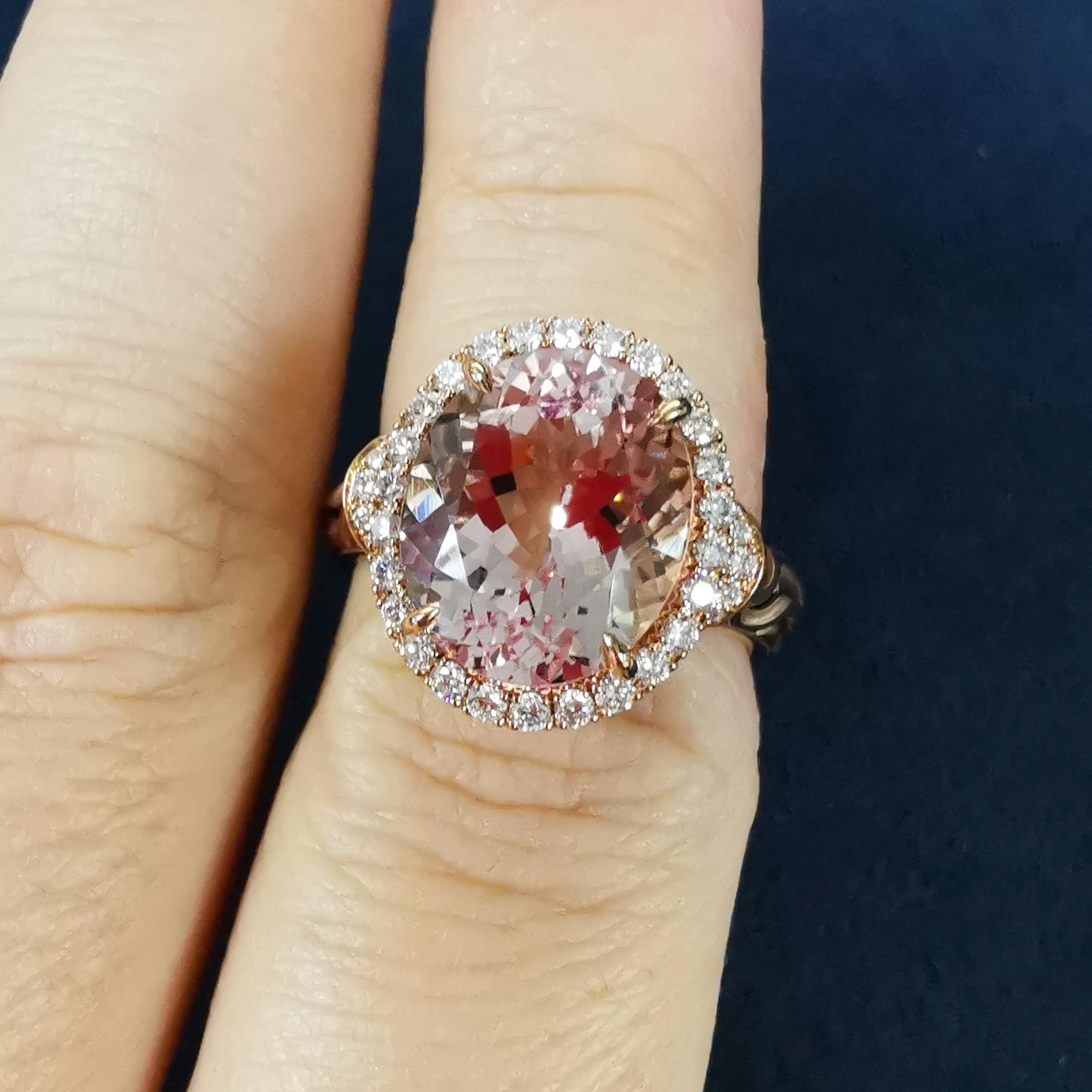 Morganite 5,13 Carati Diamanti Oro Rosa 18 Carati Nuovo Anello Classico 4