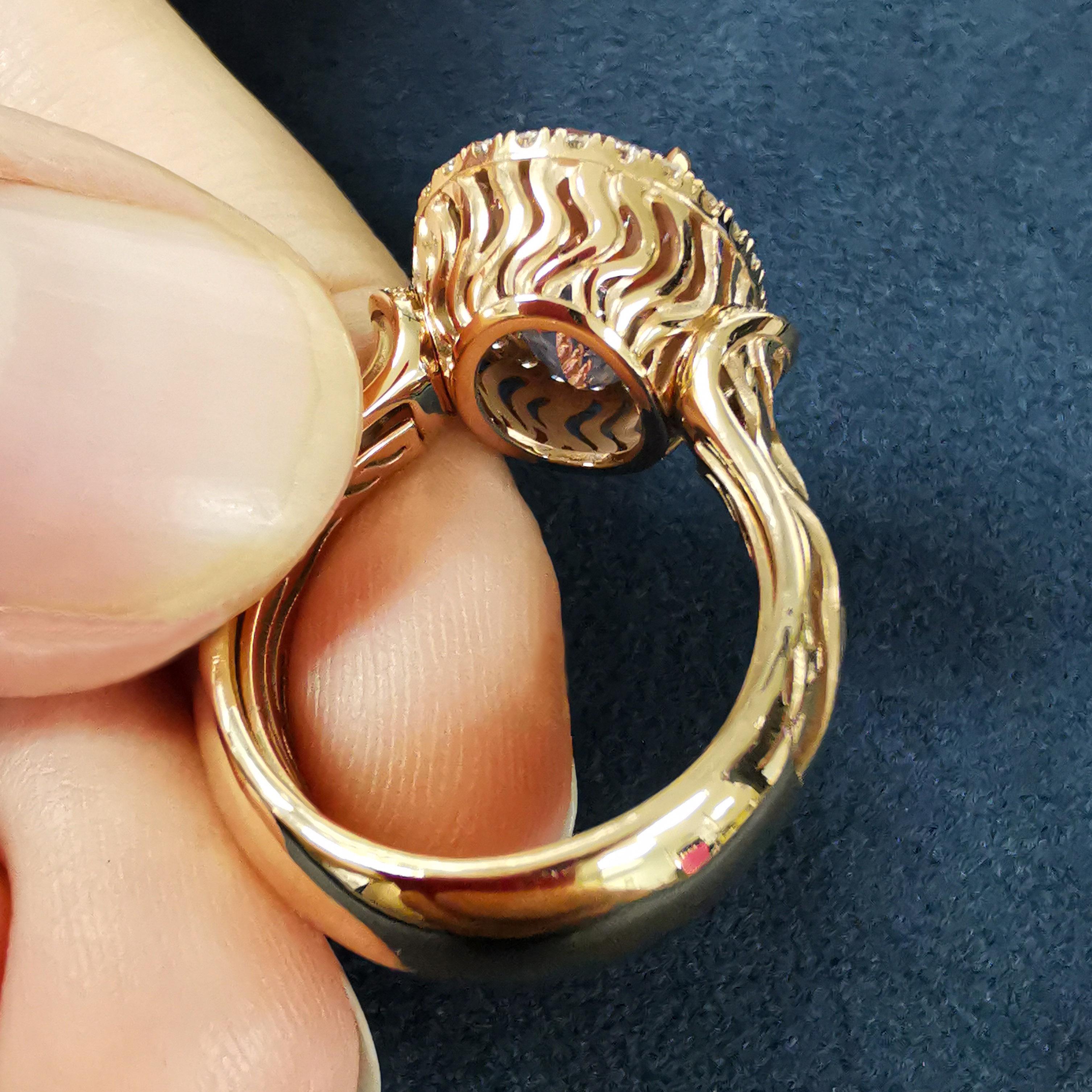Morganite 5,13 Carati Diamanti Oro Rosa 18 Carati Nuovo Anello Classico 3