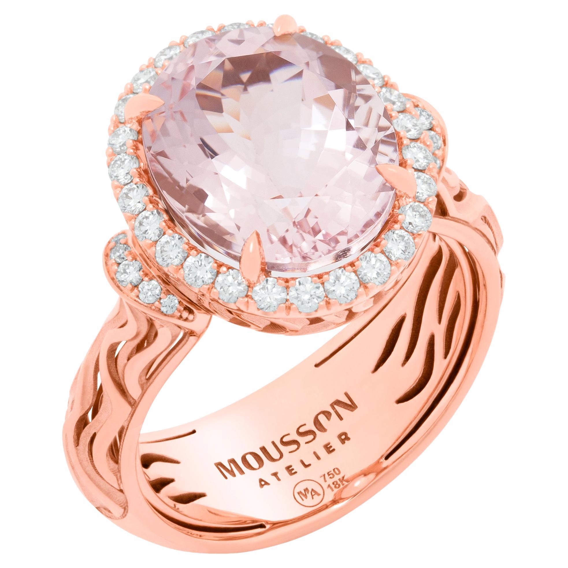 Bague classique neuve en or rose 18 carats avec morganite et diamants de 5,13 carats