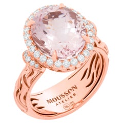 Morganite 5,13 Carati Diamanti Oro Rosa 18 Carati Nuovo Anello Classico