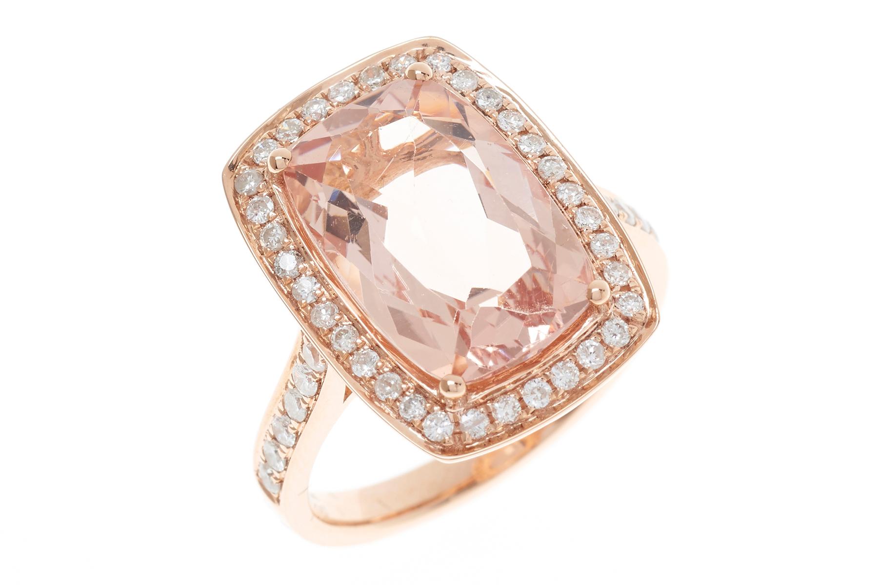 Morganite 5.16 Carat Diamond 18 Rose Gold Dress Ring In New Condition For Sale In Sydney, AU