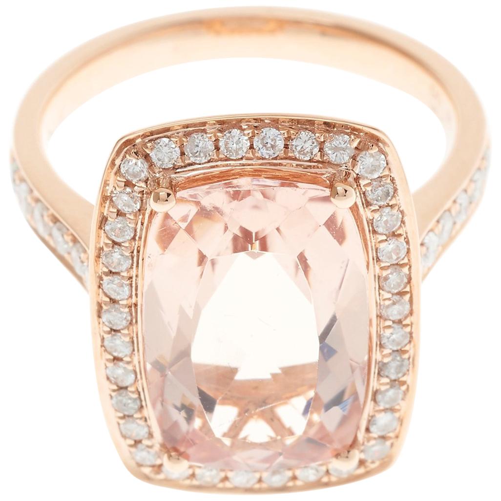 Morganite 5.16 Carat Diamond 18 Rose Gold Dress Ring For Sale