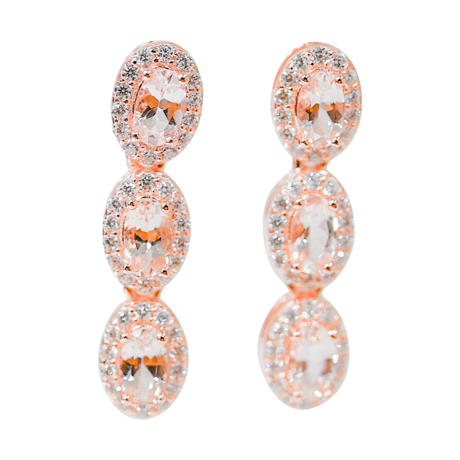 Pendientes de Morganita 925 Plateada Metal Rosa 18K 1MM para mujer 1.315 cts.