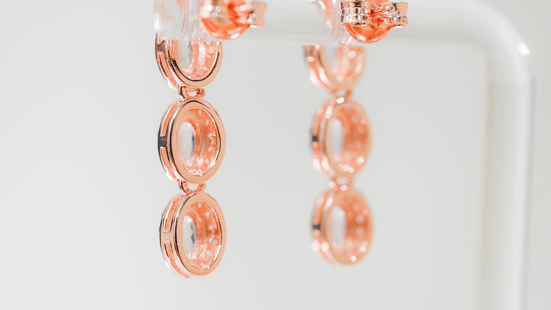 Oval Cut Morganite 925 Sliver 18K Rose Metal Plated 1MM Women's Earrings 1.315 cts. For Sale