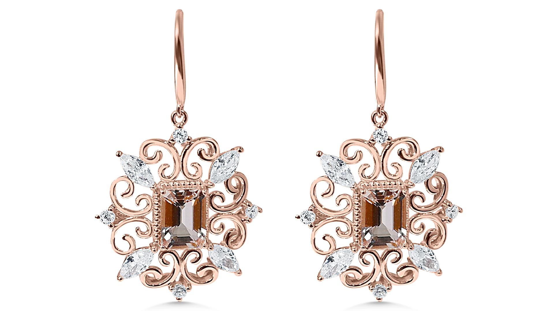 Art Deco Morganite 925 Sliver 18K Rose Metal Plated 1MM Women's Earrings2.610 cts. For Sale