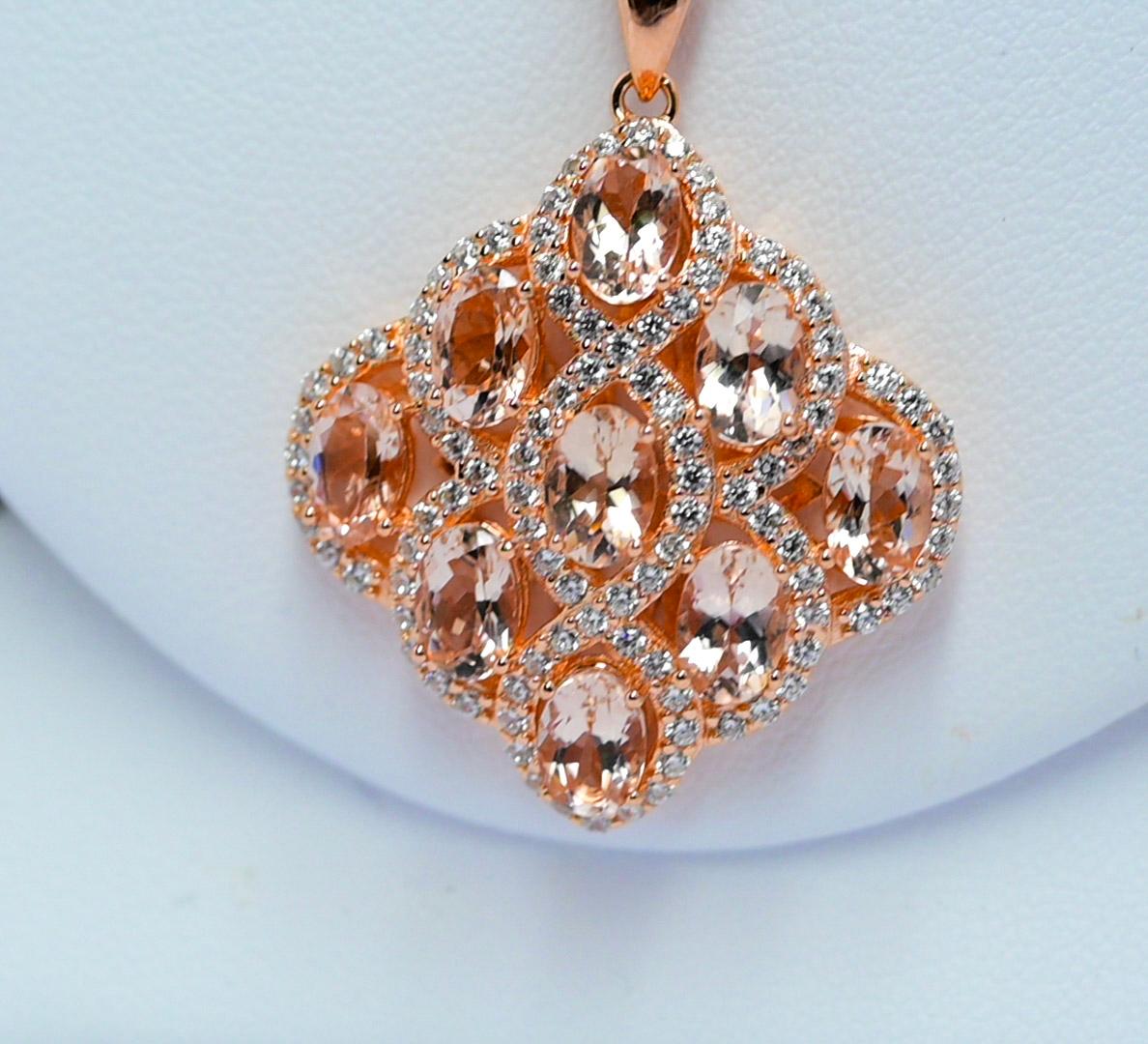 Oval Cut Morganite 925 Sterling Silver 18k 1mm Rose Metal Platted Women's Pendant3.95cts For Sale