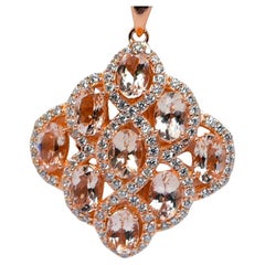 Morganite 925 Argent Sterling 18k 1mm Métal Rose Plaqué Pendentif Femme3.95cts