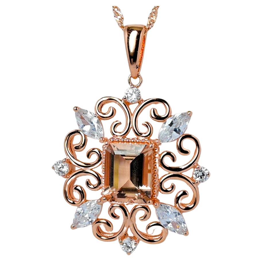 Morganite 925 Sterling Silver 18k 1mm Rose Metal Platted Women's Pendant4.01cts