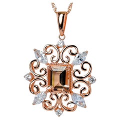 Morganite 925 Argent Sterling 18k 1mm Métal Rose Plaqué Pendentif Femme4.01cts