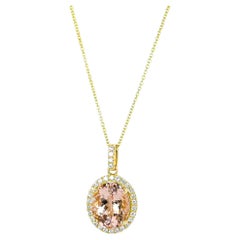 Pendentif pour femme en or jaune 9 carats, diamants SI2 et morganite 0,38 carat