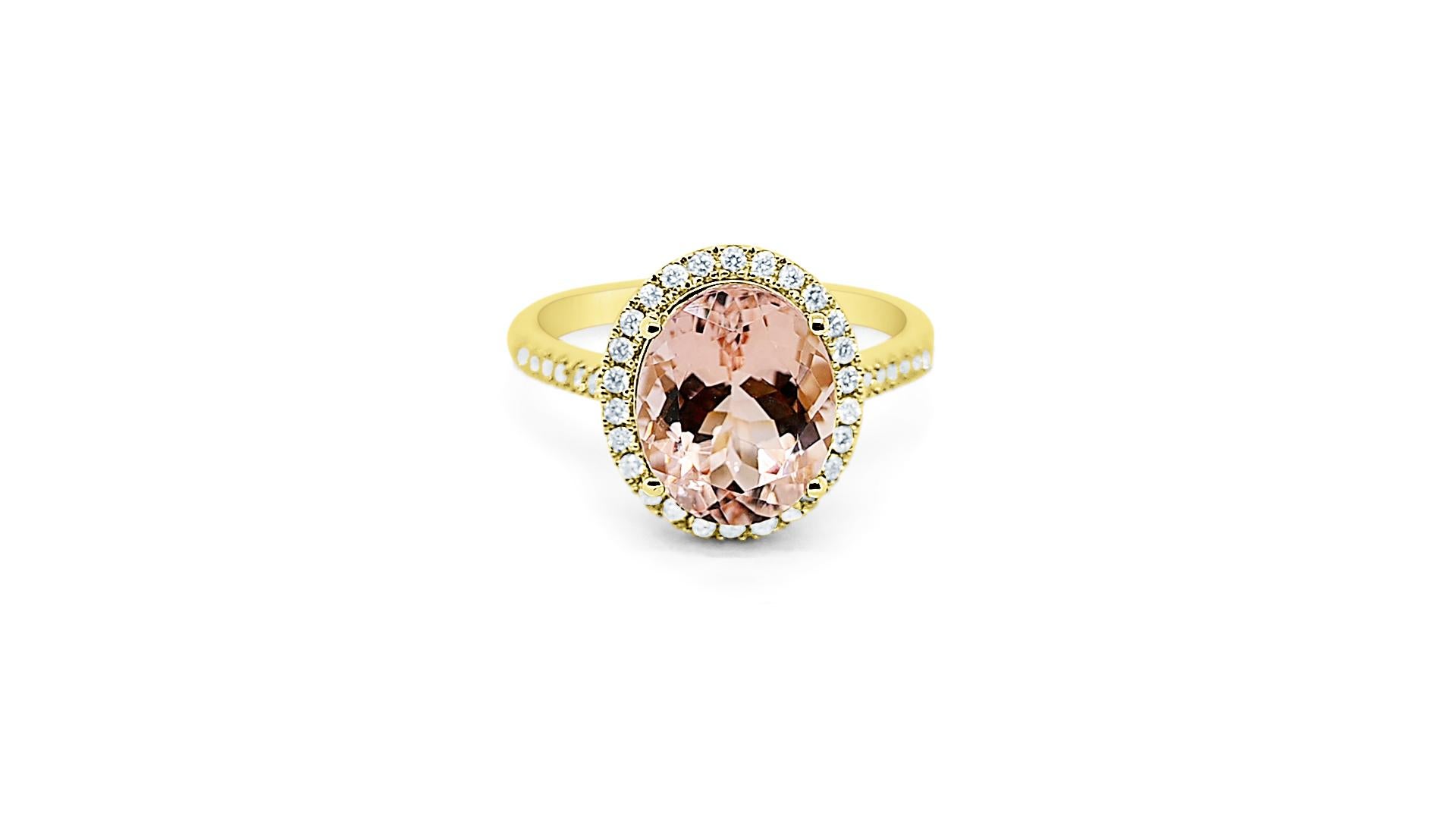 Morganit 9K Gold Gelb SI2 Diamant Ringe für Frauen 3.67cts (Art déco) im Angebot
