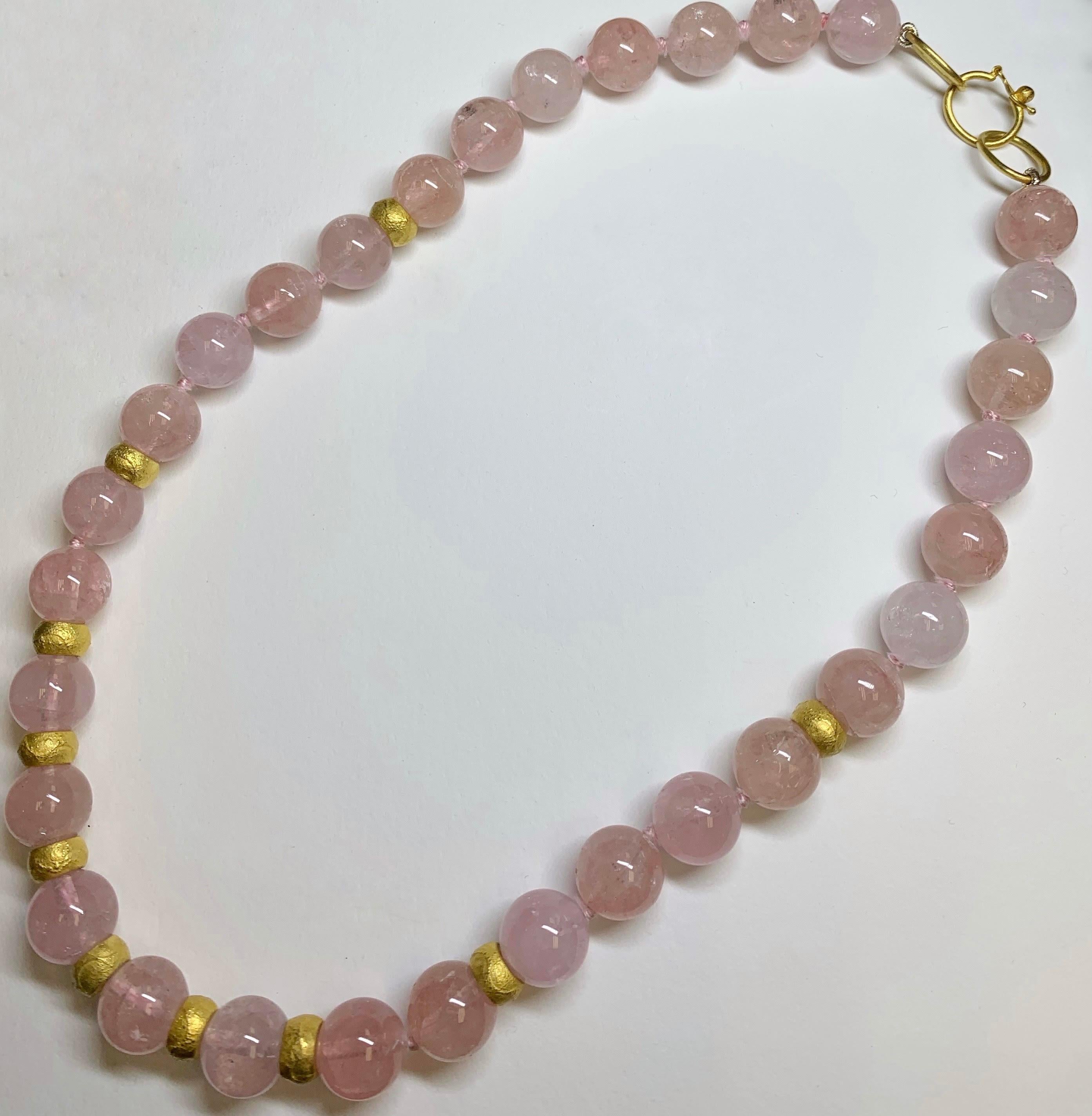 Morganite and Textured Yellow Gold Necklace, 18 Karat Gold, A2 by ...