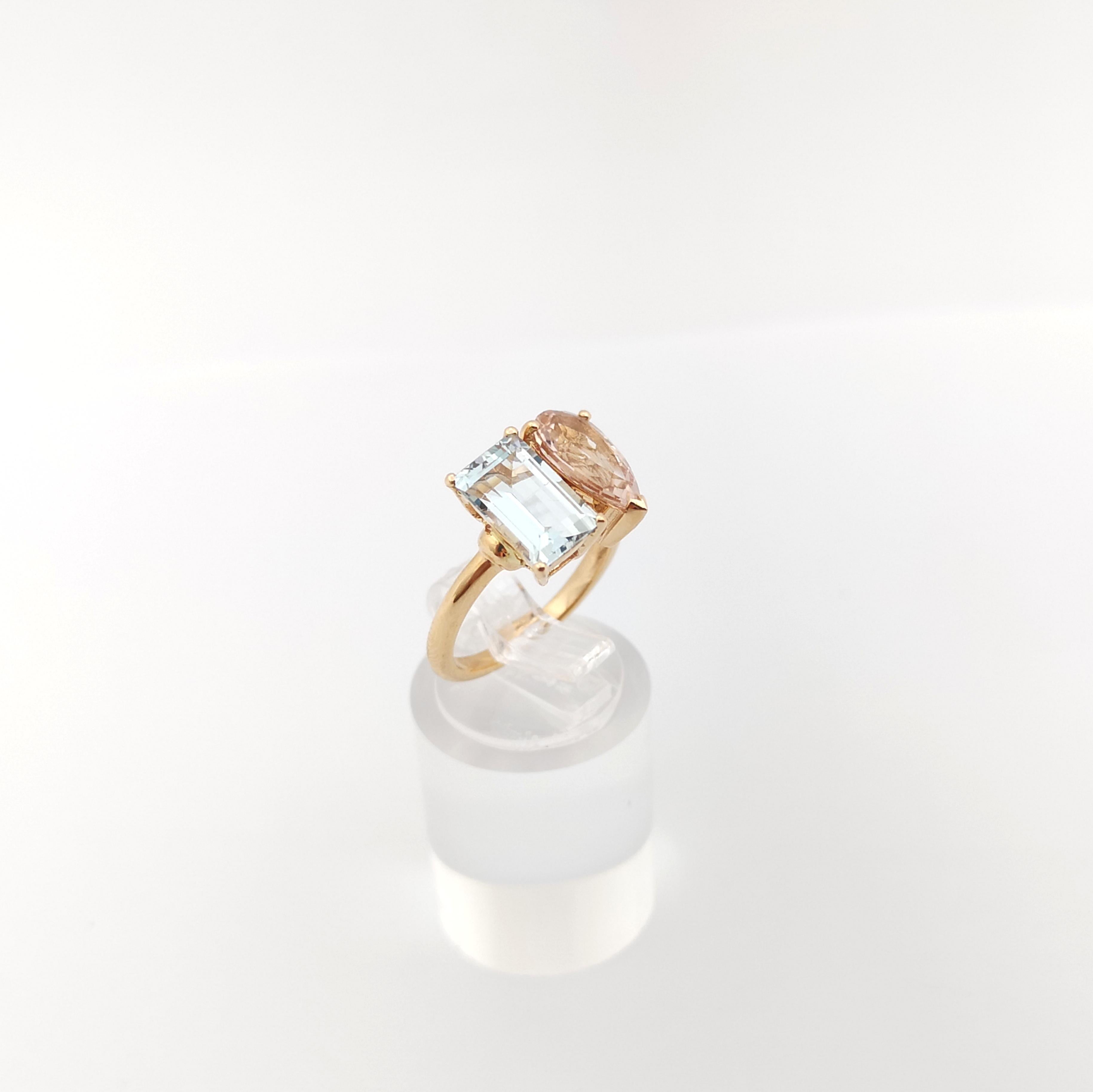 Morganite and Aquamarine Ring set in 18K Rose Gold Settings For Sale 5