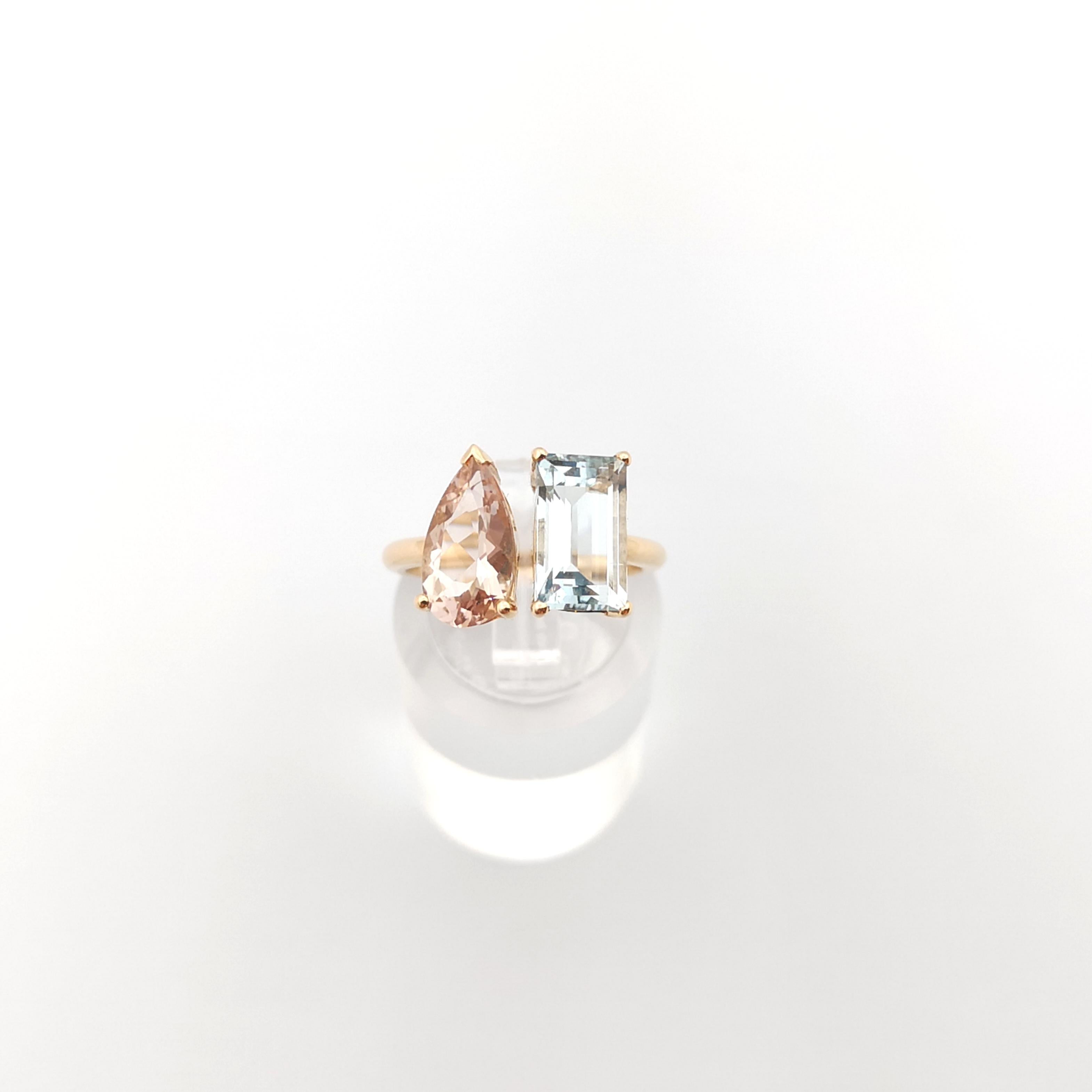 Morganite and Aquamarine Ring set in 18K Rose Gold Settings For Sale 6