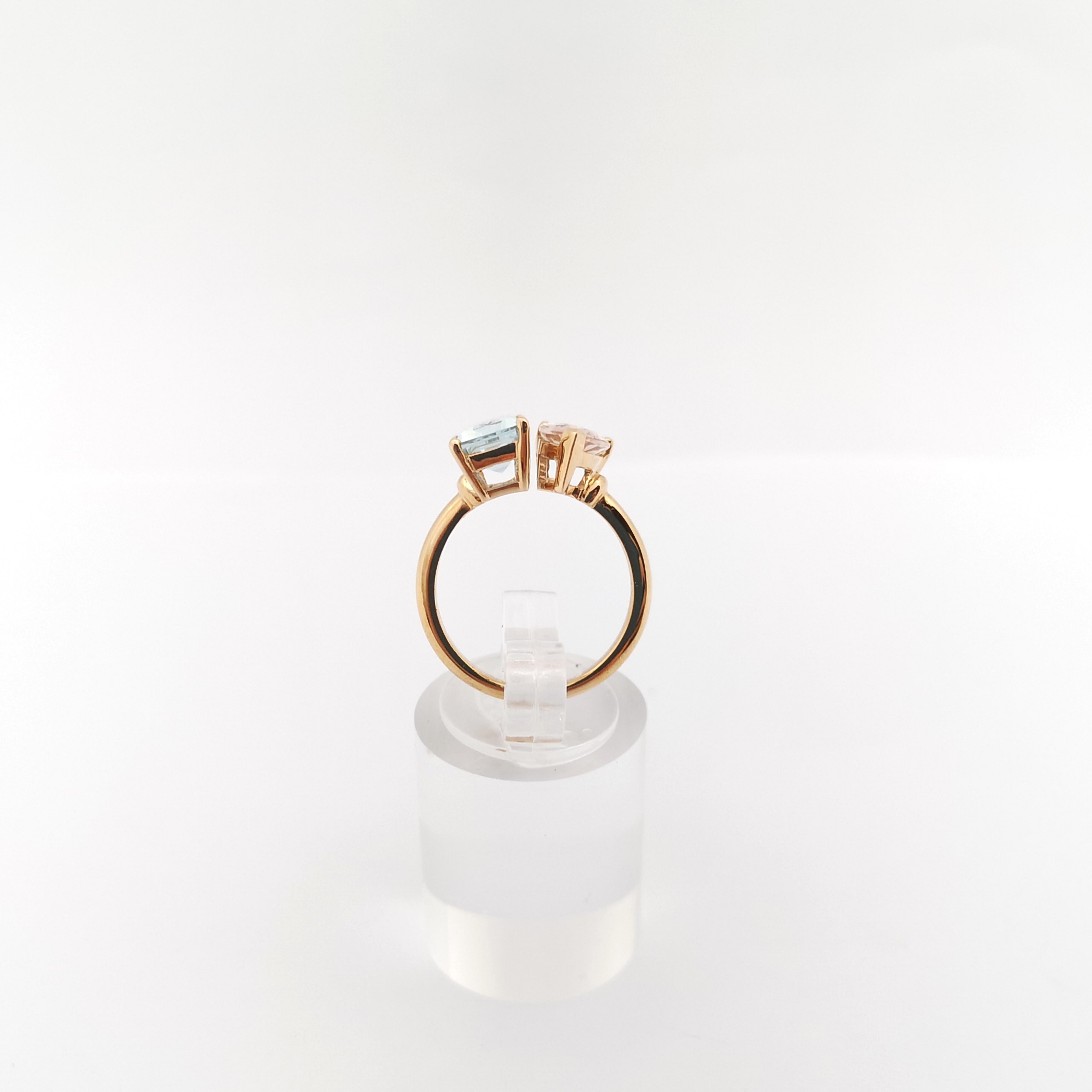 Morganite and Aquamarine Ring set in 18K Rose Gold Settings For Sale 9
