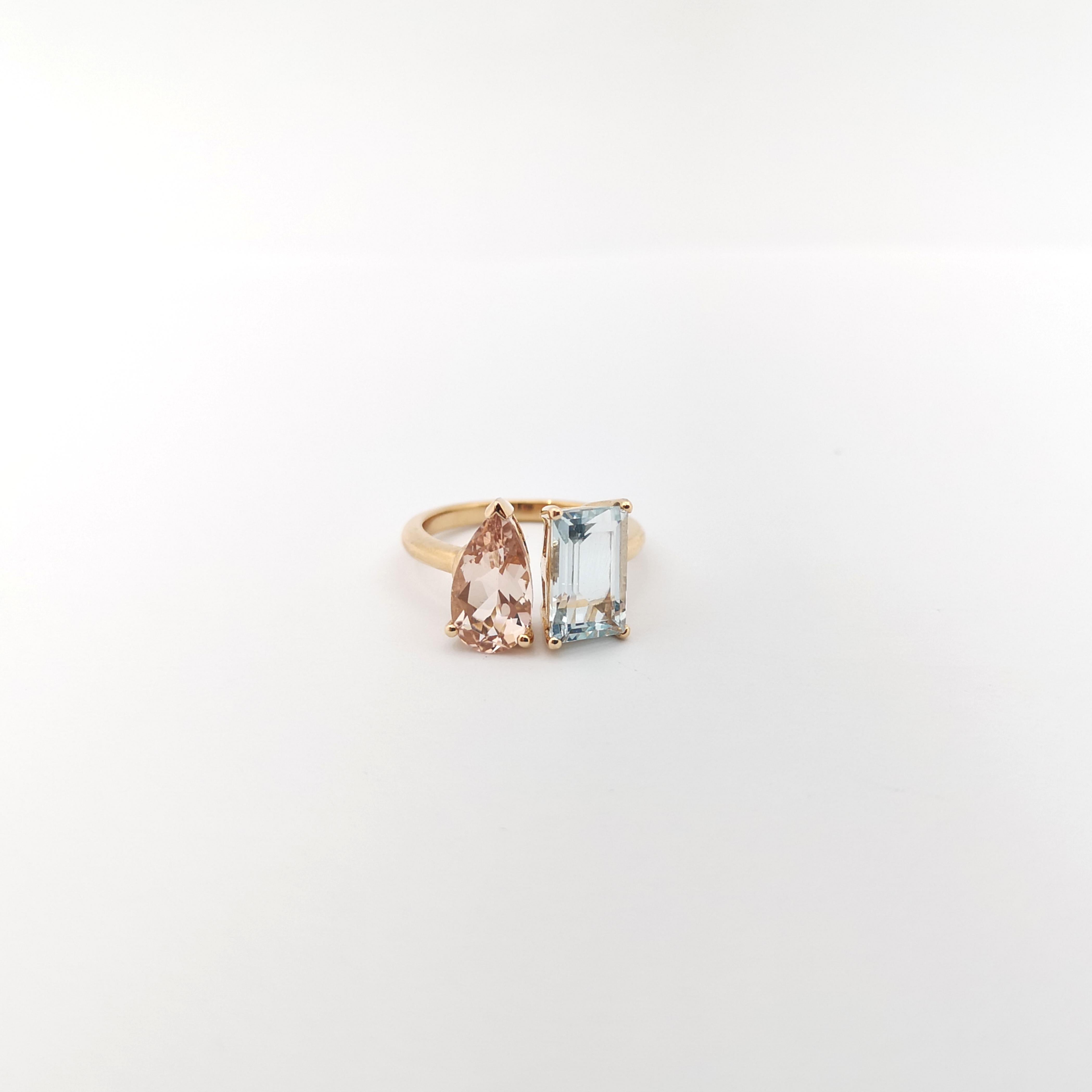 Morganite and Aquamarine Ring set in 18K Rose Gold Settings For Sale 1