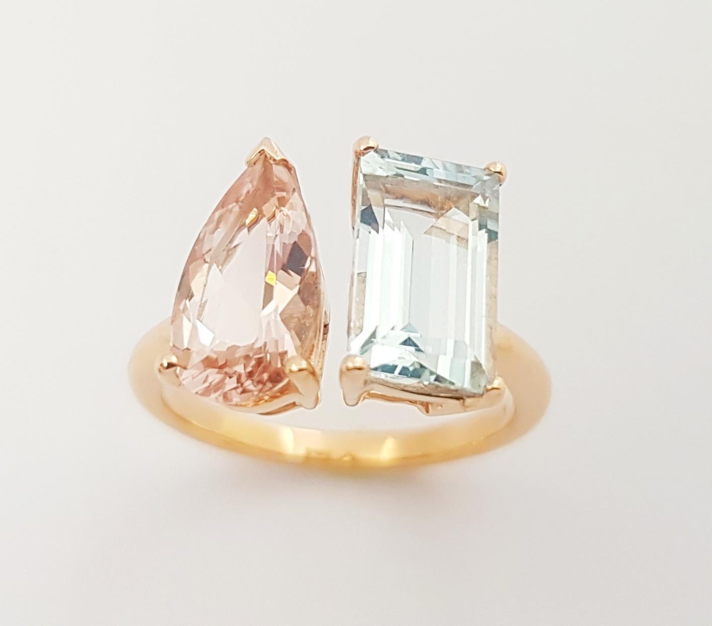 Morganite and Aquamarine Ring set in 18K Rose Gold Settings For Sale 2
