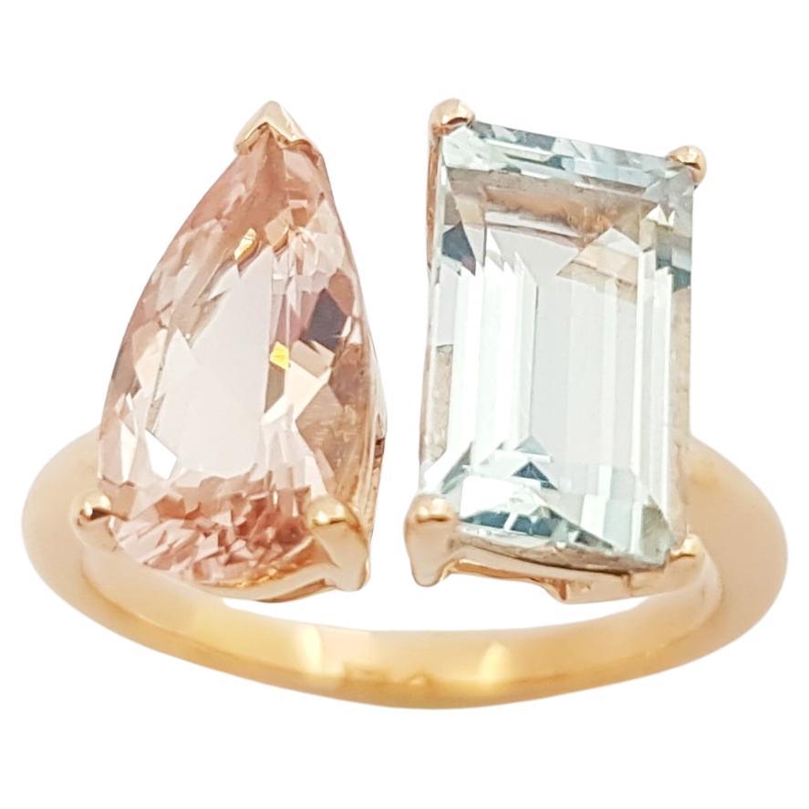 Morganite and Aquamarine Ring set in 18K Rose Gold Settings For Sale