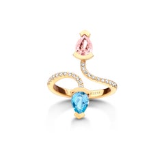 Morganite And Aquamarine White Gold Diamond Cocktail Ring