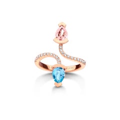 Morganite And Aquamarine Yellow Gold Diamond Cocktail Ring