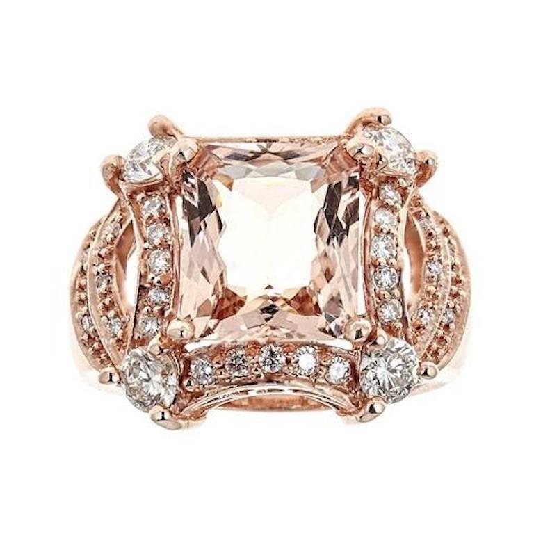 5 tcw Princess Cut Morganite and Diamond Ring in 14k Rose Gold Cocktail Ring