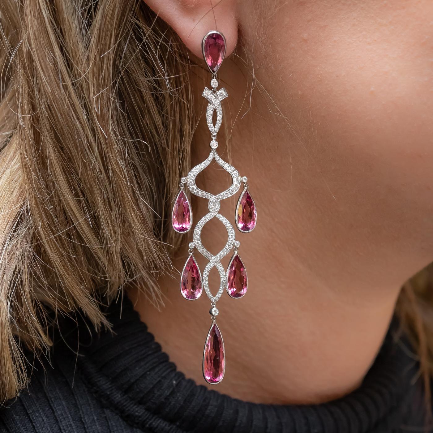 Morganite and Diamond Chandelier Earrings For Sale 2