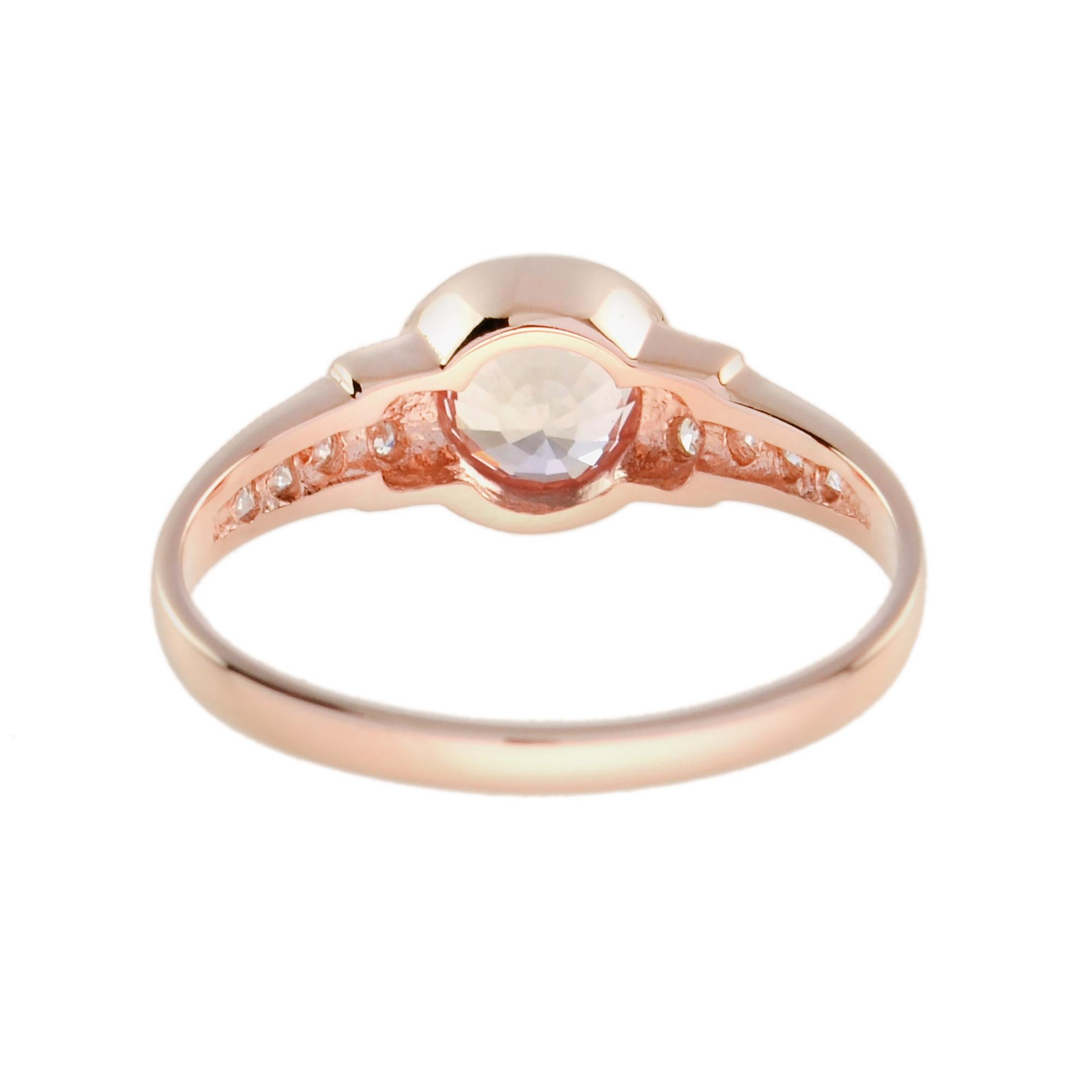 Im Angebot: Morganit und Diamant Classic Style Verlobungsring in 14K Rose Gold () 5