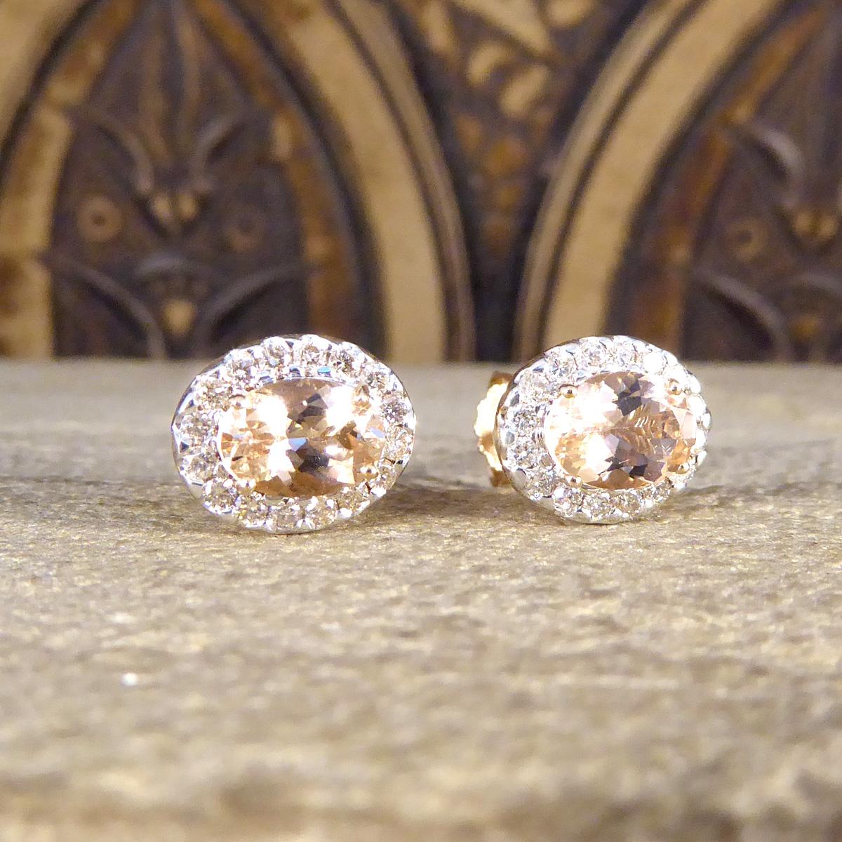 Edwardian Morganite and Diamond Cluster Earring in Rose Gold For Sale