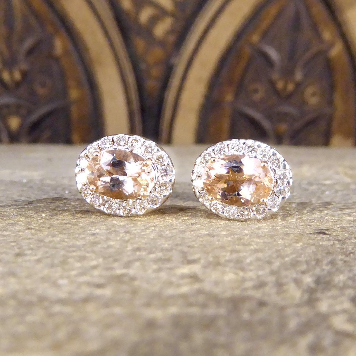 Women's Morganite and Diamond Cluster Earring in Rose Gold For Sale
