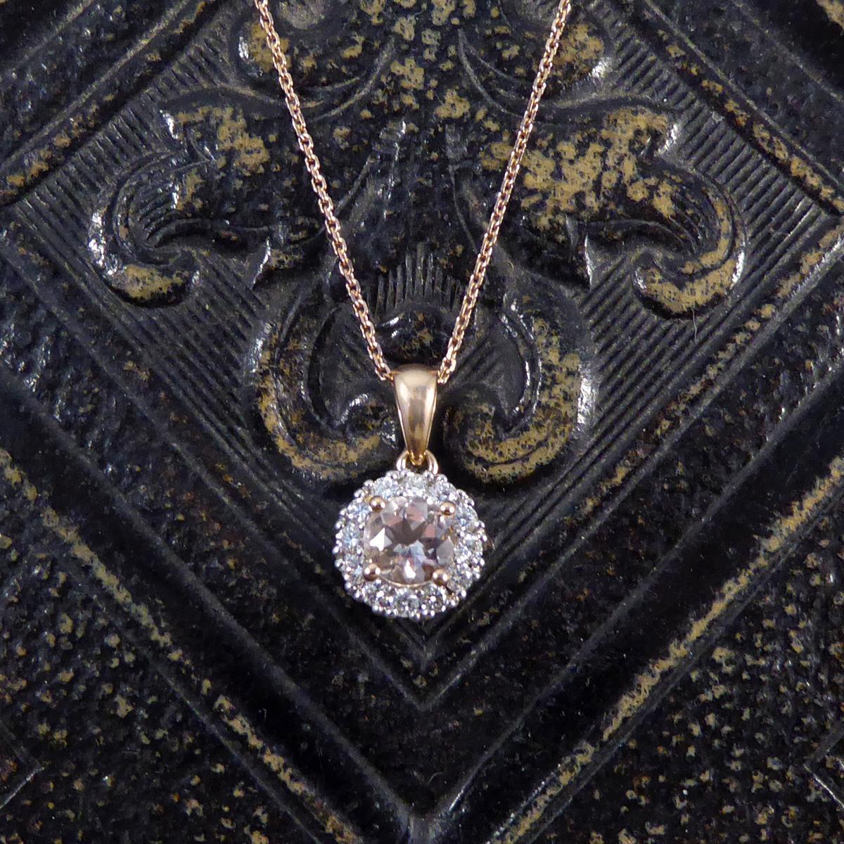 Pink Morganites are a member of the Beryl family along with Emeralds but with a pink hue, a very sought after gemstone. This gorgeous Morganite and Diamond pendant has been crafted in a halo style with a Morganite weighing 0.21ct in the centre