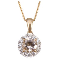Morganite and Diamond Cluster Pendant Necklace in Rose Gold