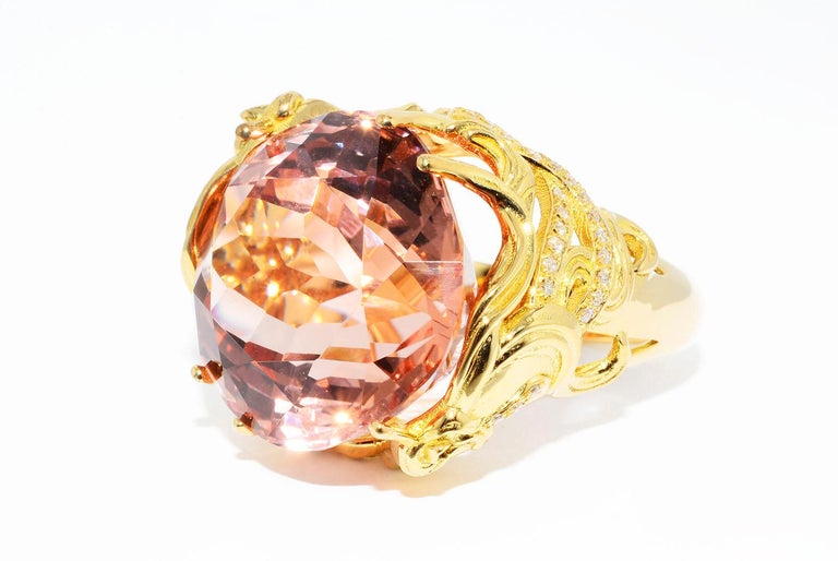 Morganite and Diamond Cocktail Ring 18 Karat Yellow Gold For Sale at ...