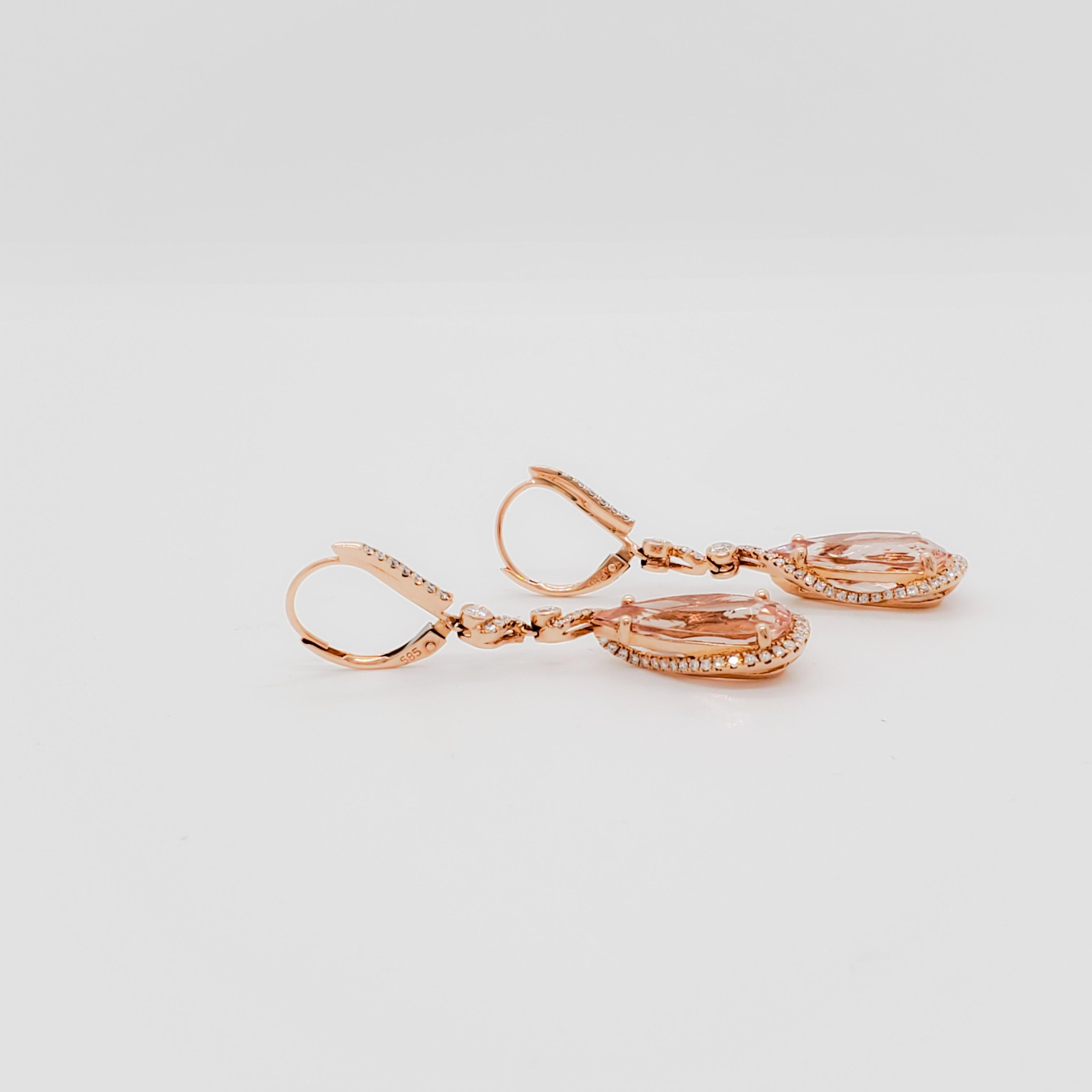 Morganite and Diamond Dangle Earrings in 14k Rose Gold 1