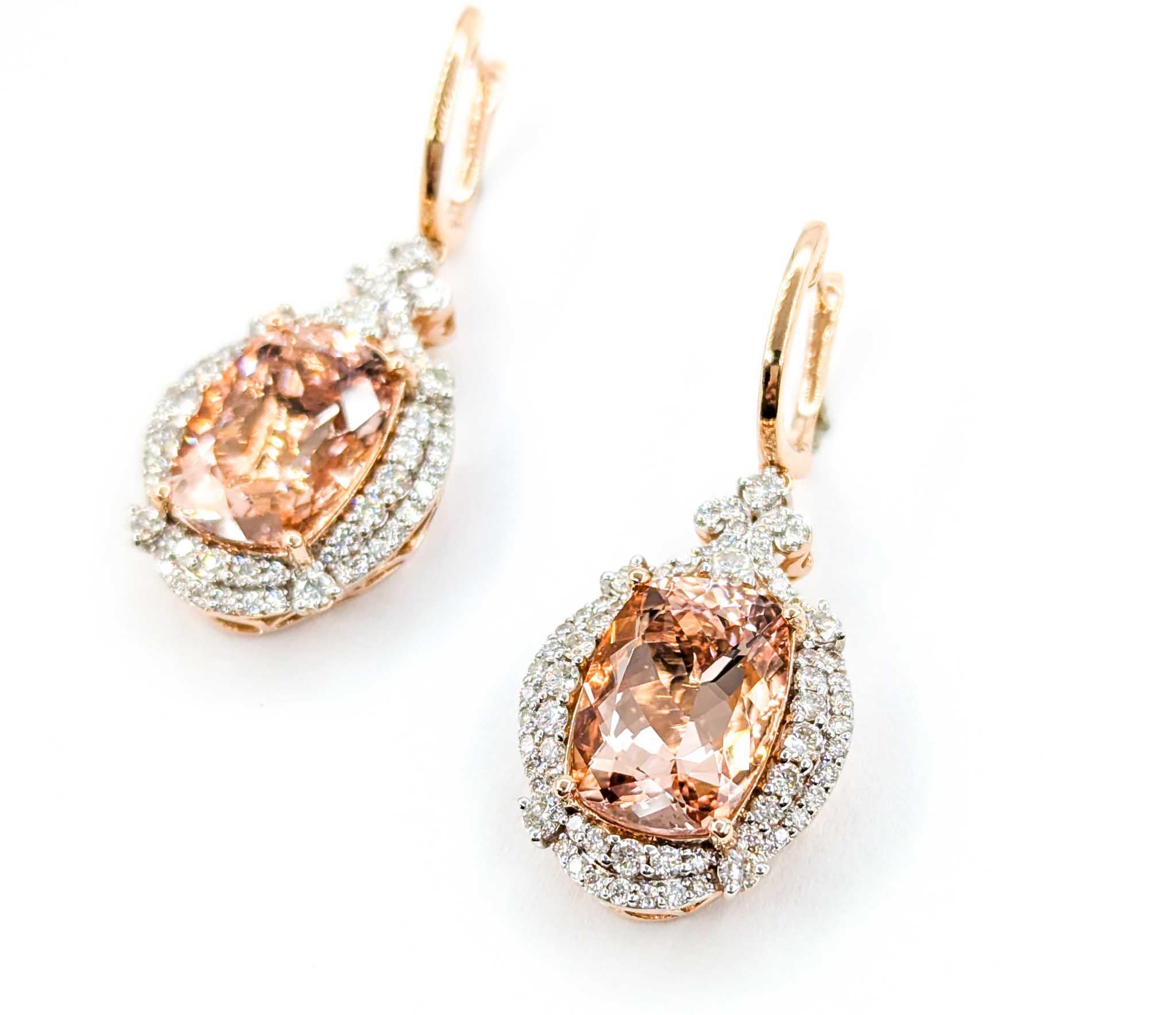 Morganit und Diamant-Ohrringe aus 14k Roségold Damen